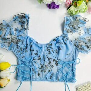 Amazon Floral and Butterfly Cropped Corset Top Size L